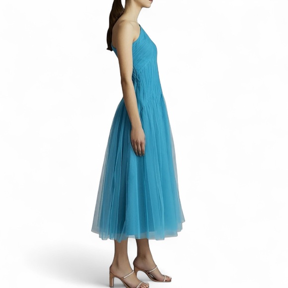 Zac Posen Turquoise One-Shoulder Tulle Midi-Dress MSRP $795.00 Sz 14 NWT - Picture 4 of 8